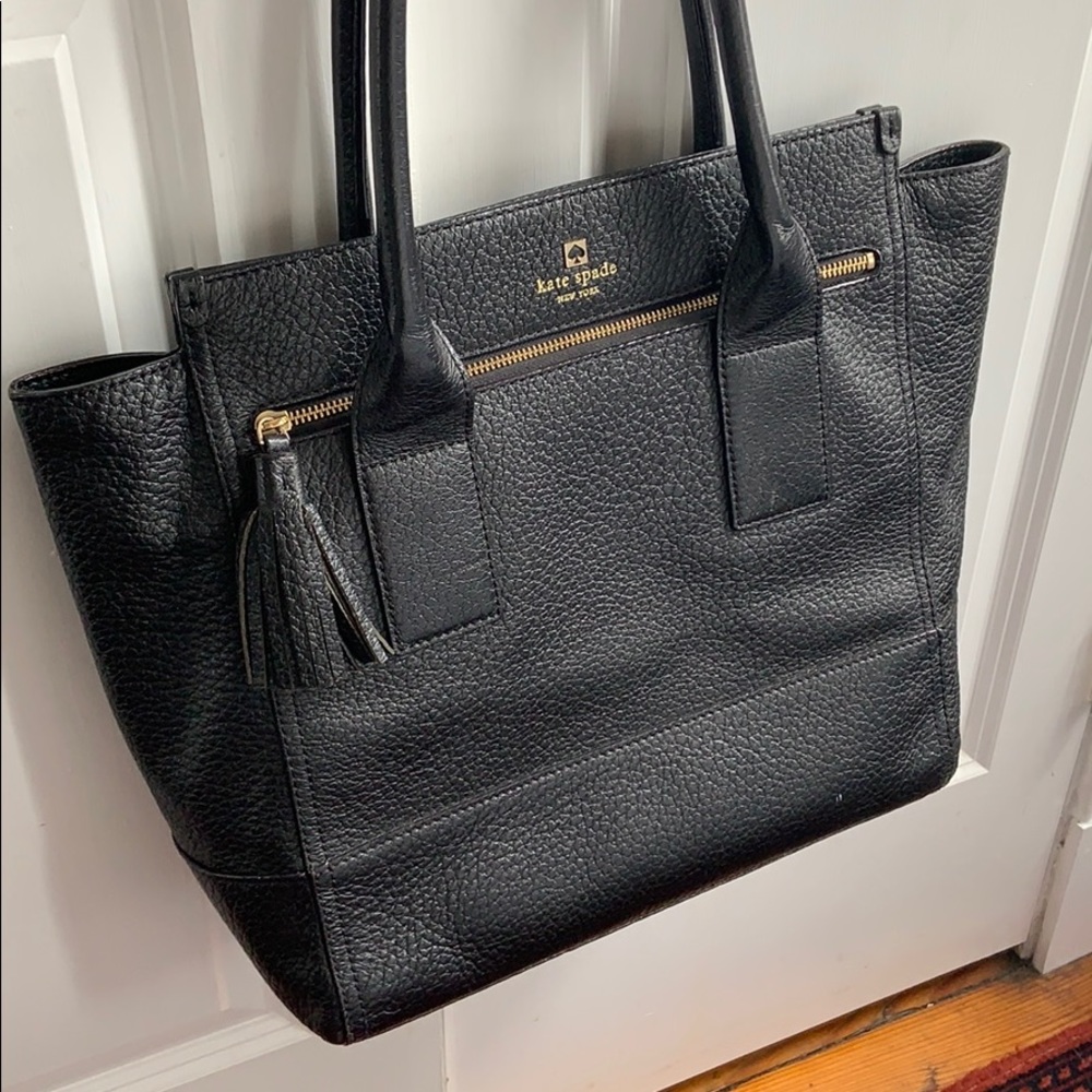 Kate Spade Large Black Leather Tote Bag - Picture 3 of 6